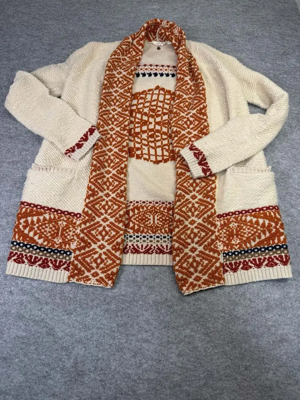 Lucky Brand Aztec Sweater Cardigan Size XS Open Front Nordic Boho Knit
